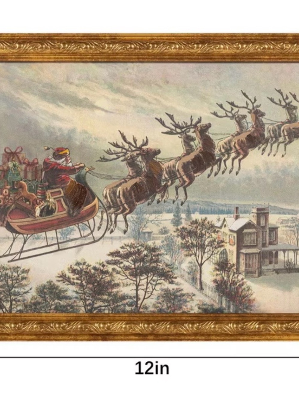 Holiday Time Santa Sleigh Wall Art in Red, Brown and Gold